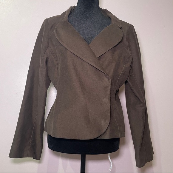 Djerf Avenue- Moleskin Blazer Brown Size Medium Fitted Cropped Cotton Jacket - Picture 5 of 14